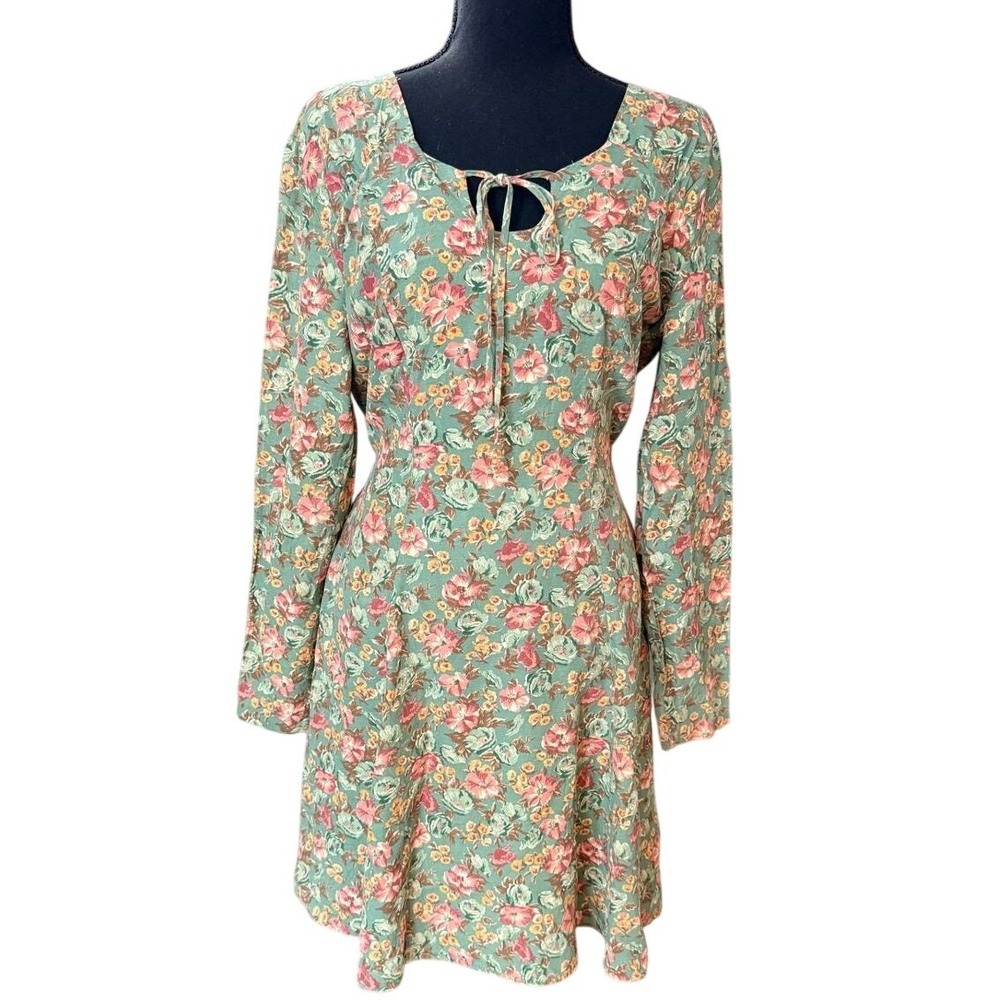 Vintage Be Smart Floral Prairie Long Sleeve Dress Women's Small Green Pink